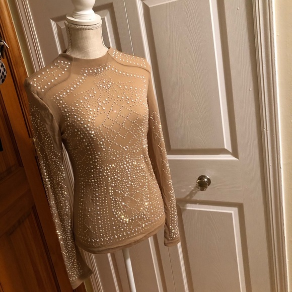Windsor jewel mesh long sleeve nude top size L - Picture 5 of 5